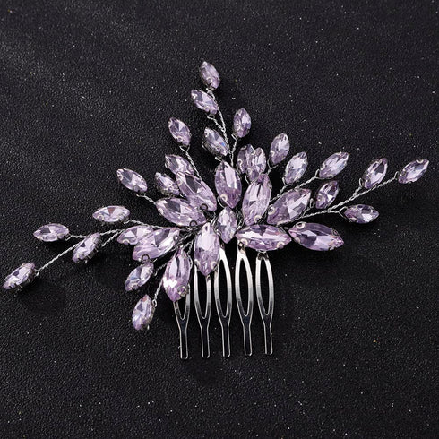 Women Dainty Simple Full Rhinestones Hair Comb, Luxurious Bridal Side Hair Accessories (Light Purple)