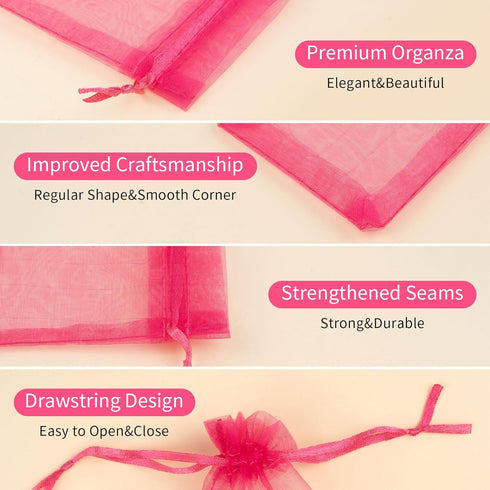 Crweety 50 Pcs Hot Pink Organza Gift Bags - 6x9 Inch Drawstring Jewelry Pouch Bags for Wedding Party Favors