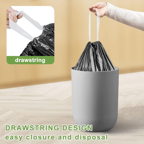 YUFDA 140 Count Small Trash Bags, 4 Gallon Drawstring, Black Bathroom Garbage Bags