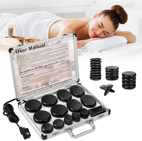 Primachen Hot Stones Massage Warmer Kit, 21 Pcs Hot Stones Massage Set, Hot