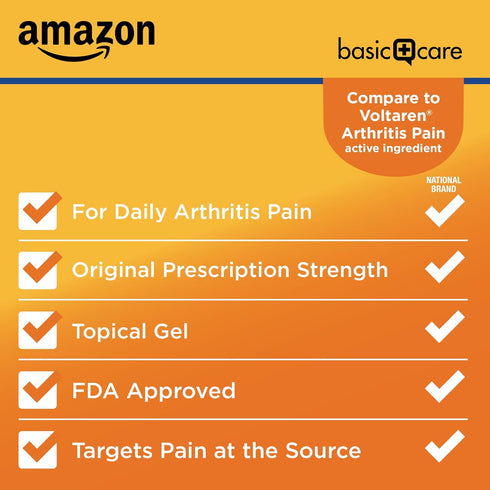 Amazon Basic Care Arthritis Pain Relieving Gel, Diclofenac Sodium Topical Gel, 1% (NSAID), 5.29 oz (Pack of 1)