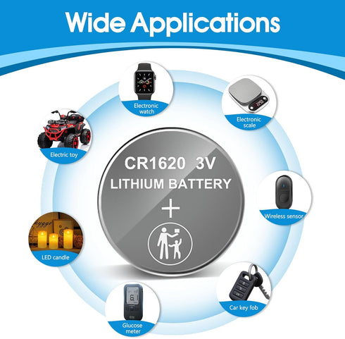 volkate CR1620 3V 5 Count Pack 1620 3 Lithium Battery, CR Volt Button Coin Cell Battery for Car Key Fobs, Keyless