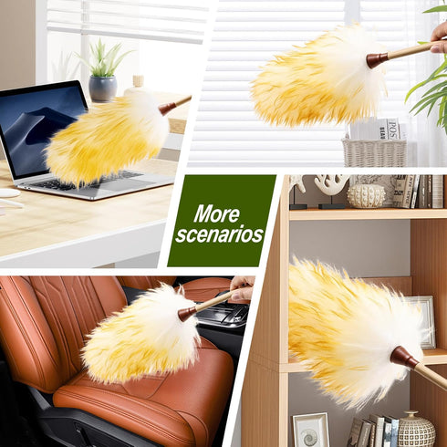 Lambs Wool Duster 20 Inch Handheld Wooden Duster for Cleaning Window Blinds, Computer, Furniture (2PCS)