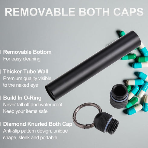 Airtight Metal Storage Bottle Tube Container, Waterproof Holder Case, Keychain Storage Tube for Outdoor Camping Travel