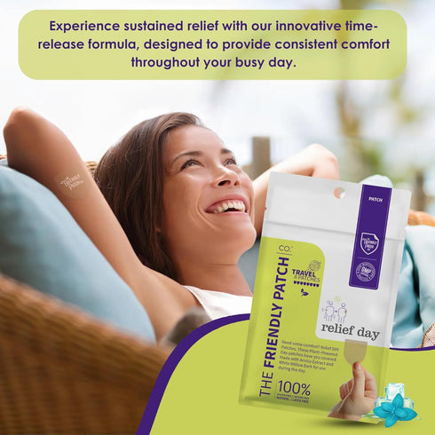 Relief Day Patch - Arnica, White Willow Bark, Saffron & Peppermint for Soreness and Discomfort for Women and Men