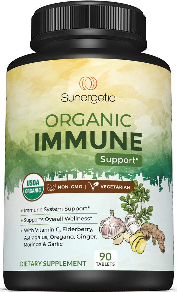 USDA Organic Immune Support Supplement with Vitamin C, Elderberry, and Garlic - 90 Tablets