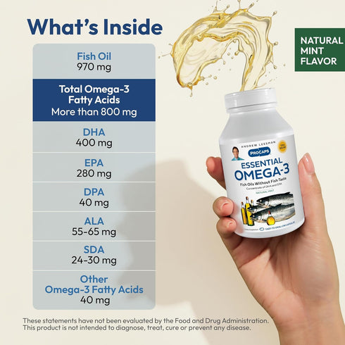 ANDREW LESSMAN Essential Omega-3 Mint - 60 Softgels - High Potency Omega-3 Oils, No Stomach Upset, No Mercury