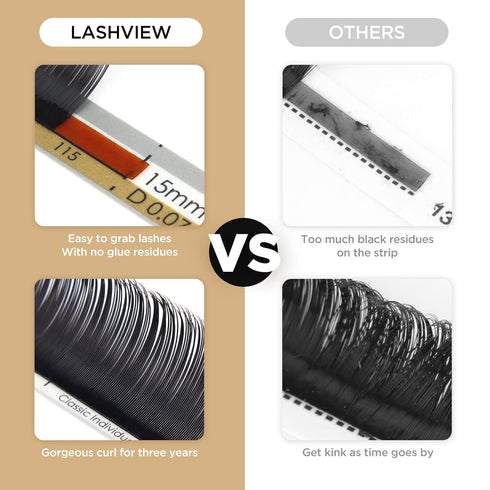 LASHVIEW 0.07 Thickness C Curl Mixed Tray Volume Faux Eyelash Extensions - Silk Individual Lash Extensions