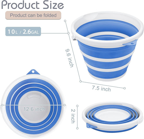 Goderewlid Collapsible Bucket 2.6 Gal/10L, BPA-Free - Portable Foldable Water Pail for Home, Outdoors, Car Wash, Blue
