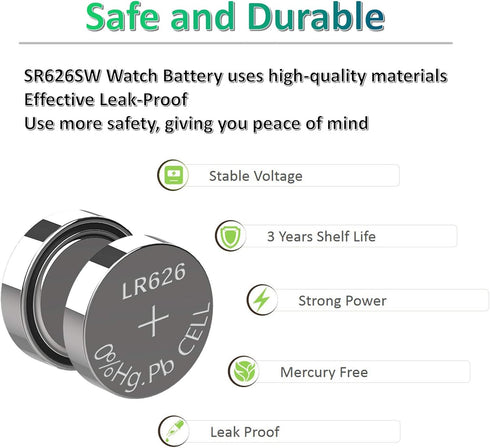 10 Pack SR626SW AG4 Equivalent 377S 377 LR626 1.5V Button Cell Watch Battery Replacement