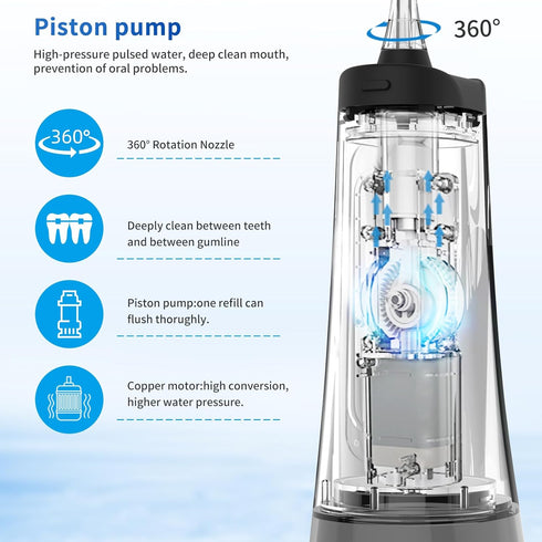 Water Dental Flosser Portable Teeth Cleaner - 9 Modes, 300ml Cordless Oral Irrigator, Rechargeable IPX7 Waterproof for