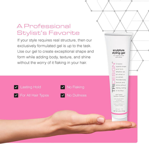 TRIDESIGN Sculpture Hair Styling Gel, Strong Hold for All Hair Types, 6 oz, Flake-Free Formula