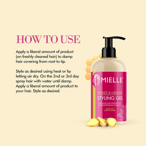 Mielle Organics Honey & Ginger Styling Gel - Enhanced Curl Definition with Aloe for Dry, Curly Hair, 13 Ounces