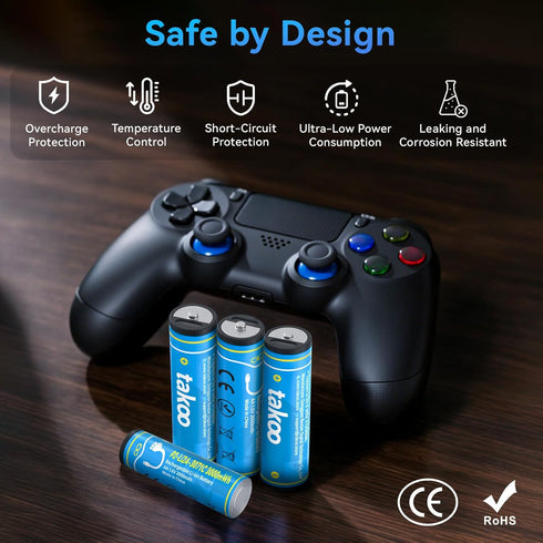TAKOO 4/8 Pack, 1.5V 3000mWh/880mWh 1.5H 1000 8 Pack) Lithium AA/AAA Batteries Rechargeable Double A/Triple A Battery