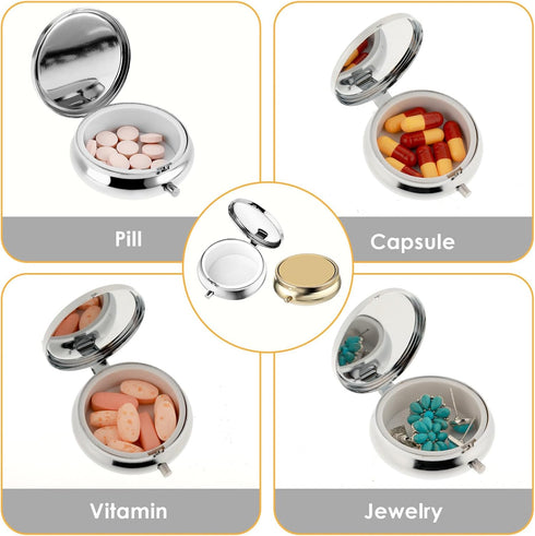 WY LIGHTING LEVEL 2Pcs Pill Box Small Pill Case for Purse or Pocket, Portable Cute Pill Container Metal Pill Box
