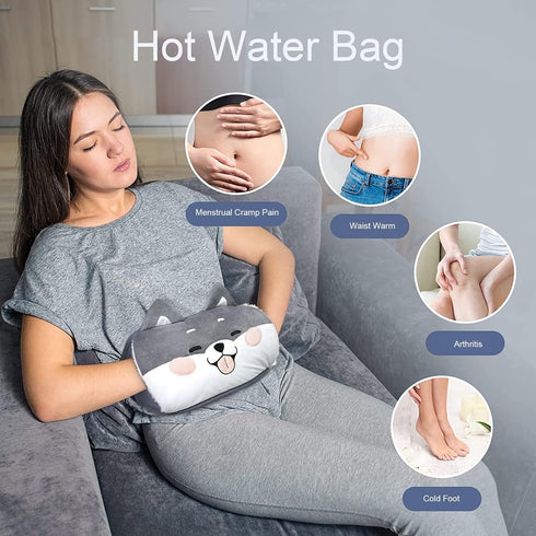 Opliy Hot Water Bag,Hot Water Bottle with Waist Cover Cartoon Warm Water Pouch for Neck and Shoulder, Back,Hand, Legs