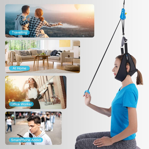 Portable Cervical Neck Traction Device, Neck Stretcher Hammock Over Door for Pain Relief, Spine Decompression Sling