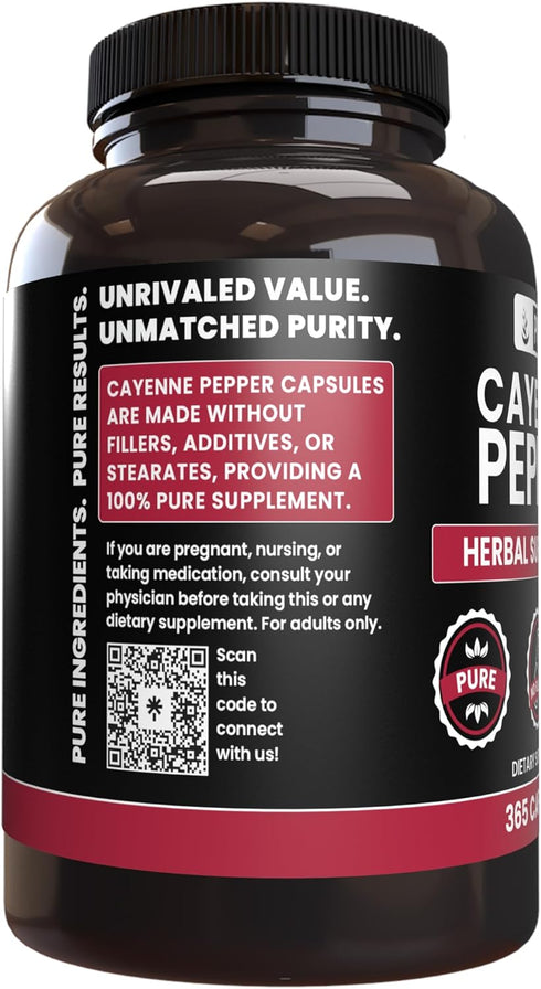 PURE ORIGINAL INGREDIENTS Cayenne Pepper (365 Capsules) - Pure, Lab Verified, No Magnesium or Rice Fillers