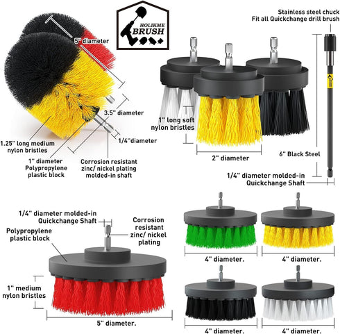 Holikme 33piece Drill Brush Attachments Set - Power Scrubber Brush with Rotate Extend Long Attachment for Cleaning