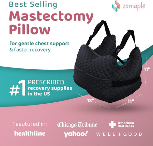 Zomaple Mastectomy Recovery Pillow + Strap, Seat Belt Cover & Shower Lanyard Post-Op Essentials, Breast