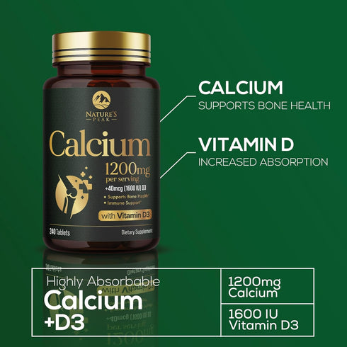 Calcium 1200 mg with Vitamin D3, 240 Tablets - Supports Bone Strength, Teeth & Immune System