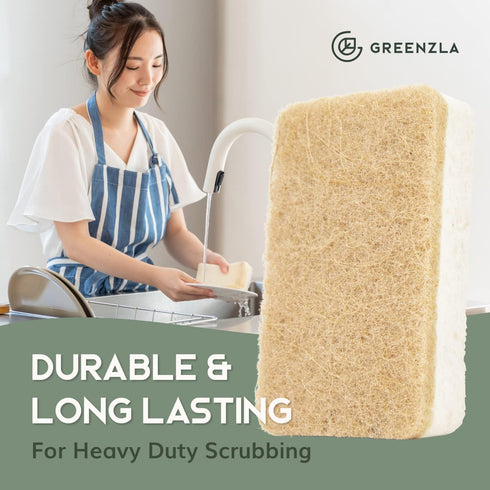 Greenzla Natural Kitchen Sponges 12 Pack - Plant-Based Biodegradable Sisal Hemp Dish Sponge, Eco-friendly & Non-Scratch