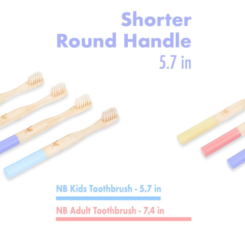Kids Bamboo Toothbrush Set of 4 with Soft Bristles, Eco Friendly, BPA Free