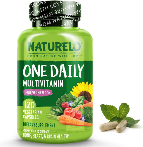 NATURELO One Daily Multivitamin for Women 50+ (Iron Free) - Menopause Support - Whole Food Supplement - Non-GMO - 120