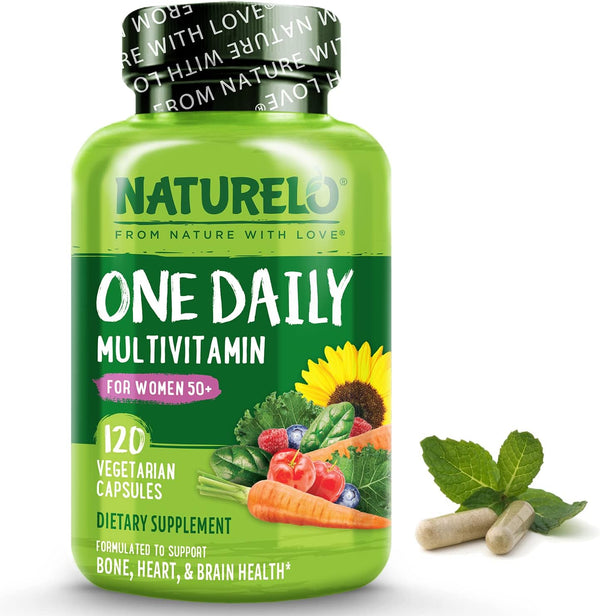 NATURELO One Daily Multivitamin for Women 50+ (Iron Free) - Menopause Support - Whole Food Supplement - Non-GMO - 120