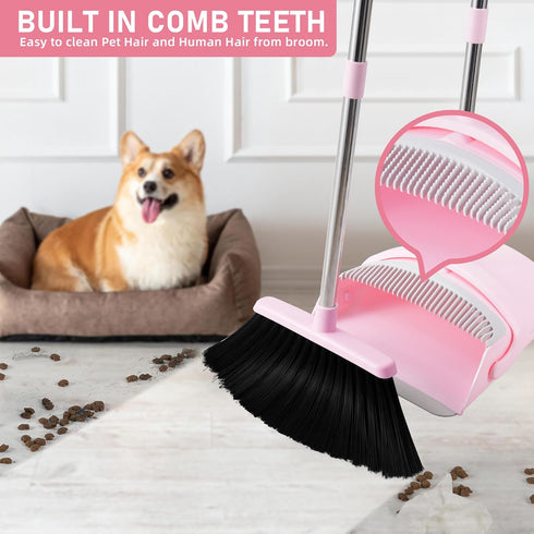 Set BSKLIN Broom and Dustpan House Brooms for Sweeping Indoor Collapsible Broom and Dust Pan Combo for Home Office