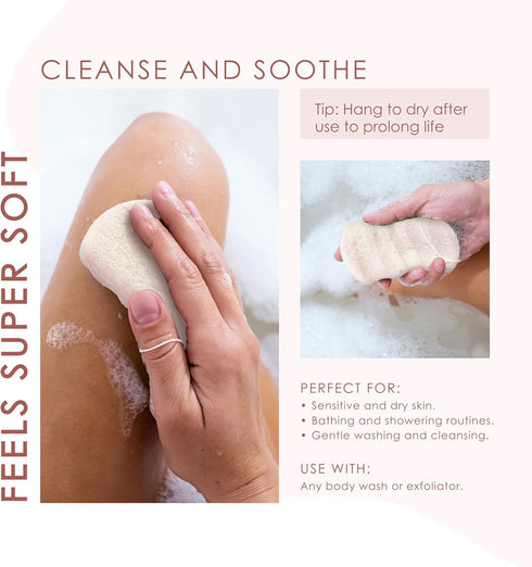 Konjac Body Sponge (2 Pack), 100% Natural & Microplastic Free, Non-Toxic, Biodegradable, Eco-Friendly Packaging