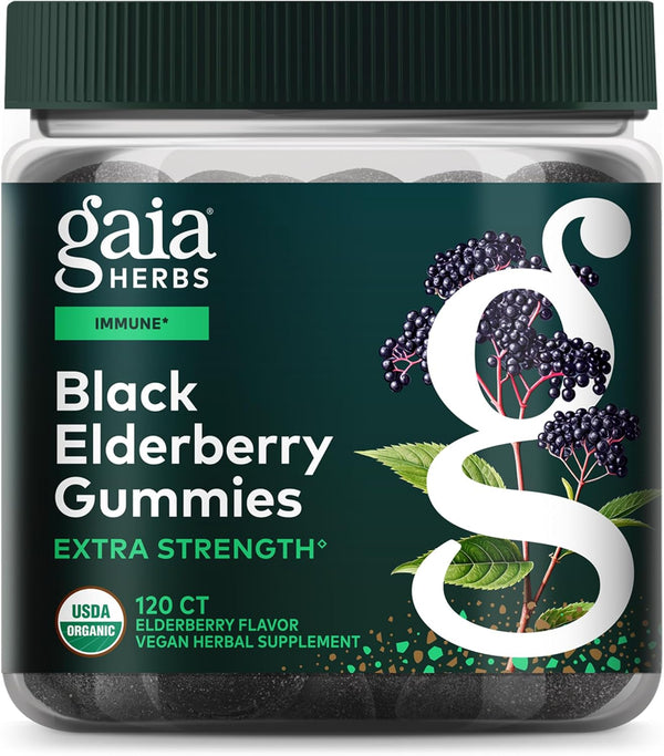 Gaia Herbs Black Elderberry (Sambucus nigra) Extra Strength Gummies - Delicious Immune