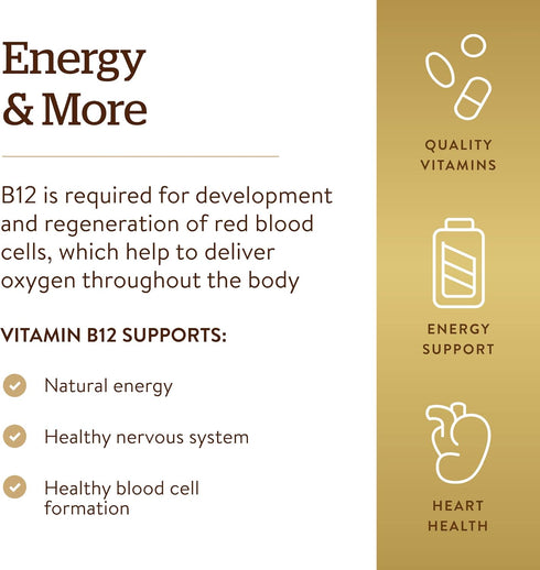 Solgar Vitamin B12 500 mcg, 250 Vegetable Capsules - Energy Metabolism, Nervous System Support, Non-GMO, Vegan