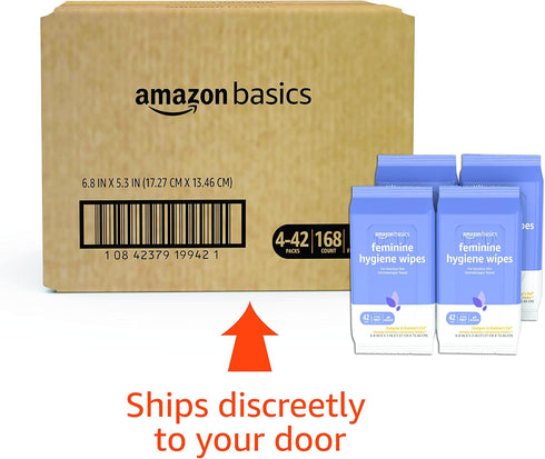 Amazon Basics Feminine Hygiene Wipes, Alcohol Free, pH Balanced, 168 Count (4 Packs of 42)