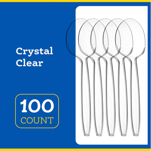 Plasticpro Disposable Clear Plastic Cutlery, Heavyweight Soup Spoons, 100 Count