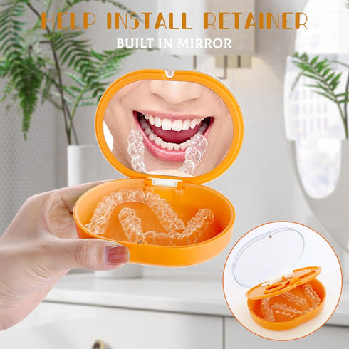 New Double-layer Aligner Case - Chewing Tool, Cleaning Brush, Built-in Mirror for Orthodontic Use