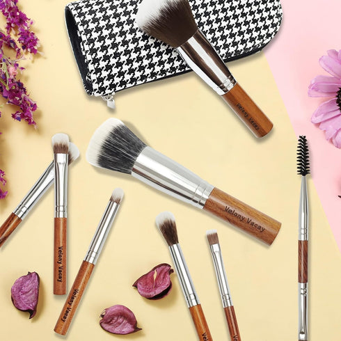 Travel Makeup Brushes Set with Case, 8 Pcs Travel Size Makeup Brush Set for Foundation, Powder, Eyebrow, Eye Shadows,