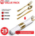 Pre Rolled Plastic Silverware Sets for Parties (25 Pack) Gold Cutlery Set, Disposable Spoons, Forks, Knives, Napkins Prewrapped, Heavy Duty Utensils Individually Wrapped for Wedding, Thanksgiving by Stock Your Home