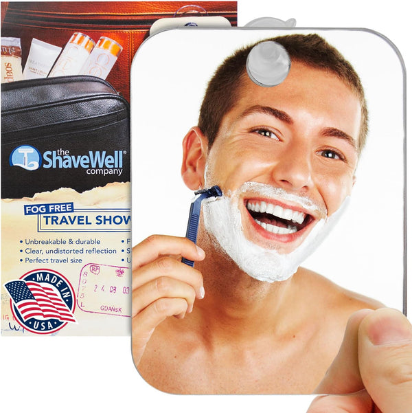 Shave Well Travel Anti-Fog Shaving Mirror, Portable Fogless Hanging Bathroom Shower Mirror