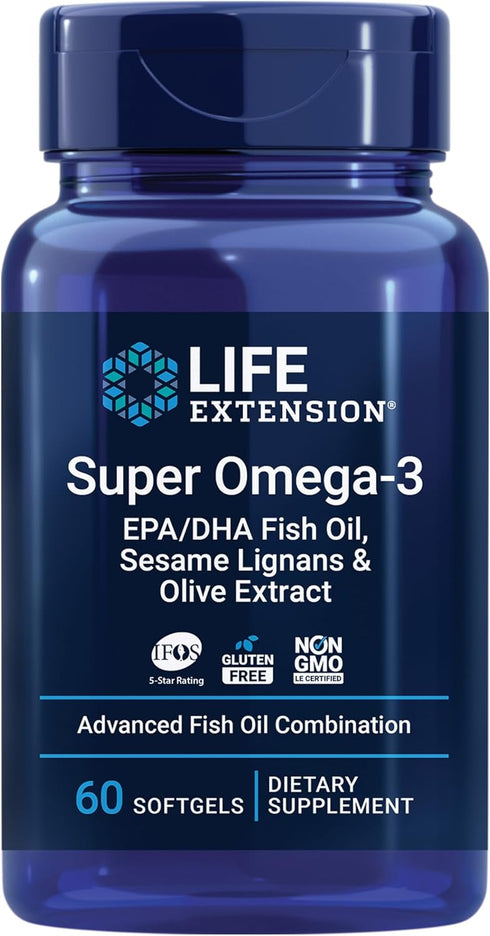 Life Extension Super Omega-3 EPA/DHA Fish Oil with Sesame Lignans & Olive Extract, 60 Softgels
