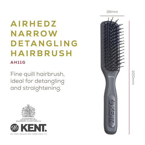 Kent AH11G Airhedz Pro Narrow Pin Hair Brush - Fine Pin Detangler - Non-Scratch