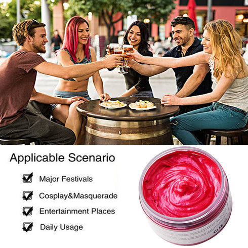 Pink Red Hair Color Wax, Temporary Hairstyle Cream 4.23 oz for Party, Cosplay, Halloween, Daily Use, Clubbing