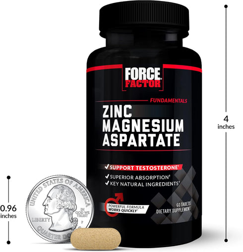 Force Factor Zinc Magnesium Aspartate, 60 Tablets for Testosterone, Performance, Sleep, Recovery Support