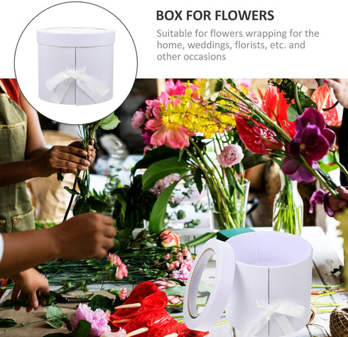 Packaging NIYANGLE Double-layer Flower Box for Fresh Flower Arrangement, White Single Piece Bouquet Display and Case