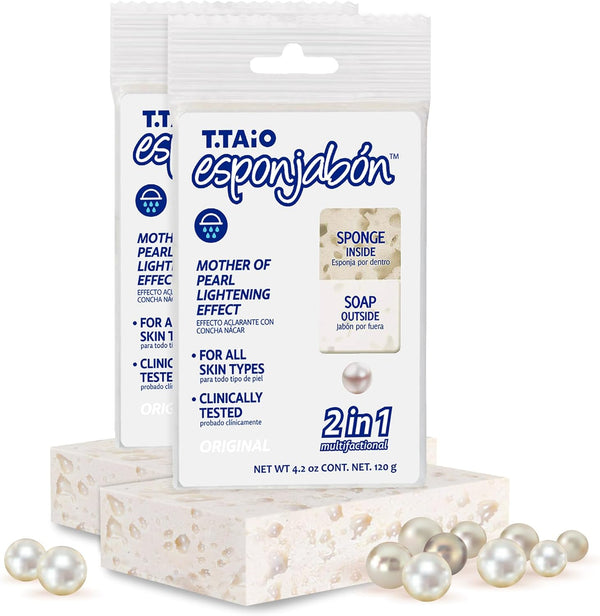 T.Taio Mother of Pearl Soap Sponge - Cleansing Shower Scrubber, 2-Pack for Bath Wash & Oil Removal