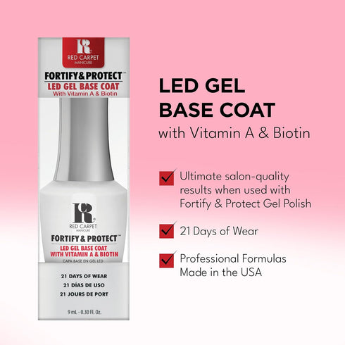 RC Red Carpet Manicure Fortify & Protect LED Gel Base Coat – Strengthens Nails, Long-Lasting Gel Nail Protection (0.3