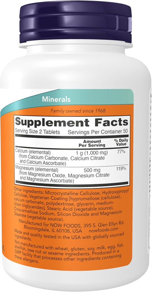 NOW Foods Supplements, Calcium & Magnesium 2:1 Ratio, 100 Tablets, High Potency, Supports Bone Health