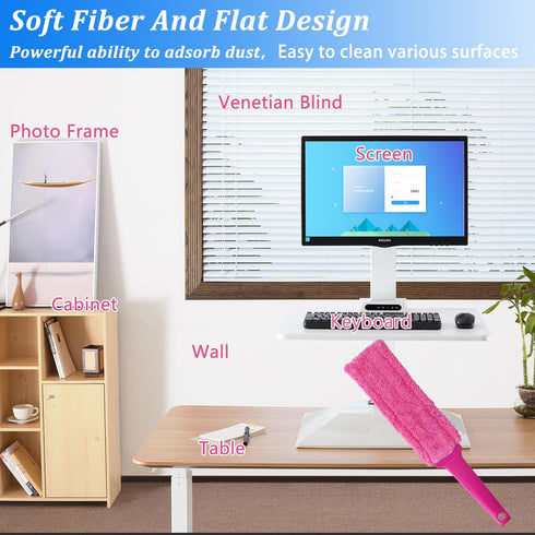 4 Pack Microfiber Dusters: 15 Inch Length, Flat Design, Detachable and Washable Feather Duster for Cleaning