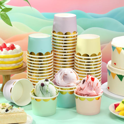 Willinglong 60 Pack 9 oz Ice Cream Cups Ice Cream Bowls Disposable Snack Paper Bowls Cupcake cups Party Supplies