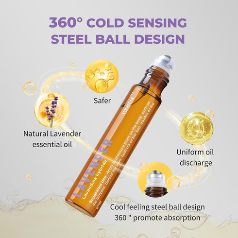 French Lavender Essential Oil Roll On - Calming Oil for Stress & Relaxation, Pure Oil for Skin & Hair Growth